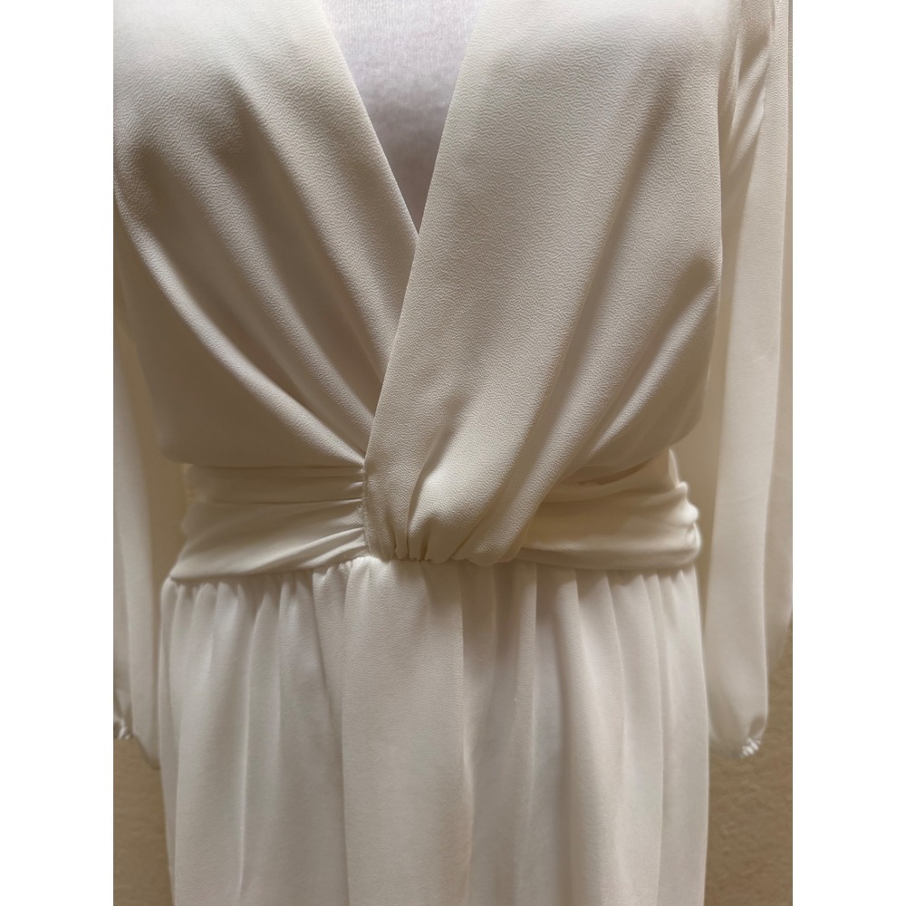 Vince Camuto Ivory White Twist Front V-Neck Long Sleeve Cocktail Dress Size 12 - Picture 3 of 10